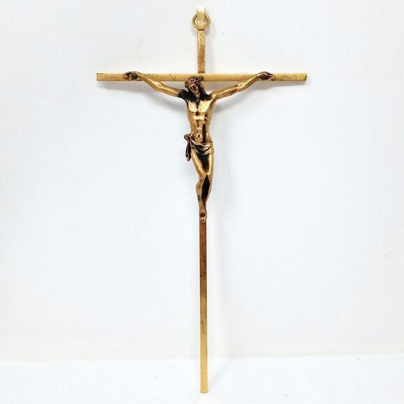 Vintage INRI Bronze 10.5" Tall Crucifix Cross Jesus Christian Home Decor - Picture 1 of 6